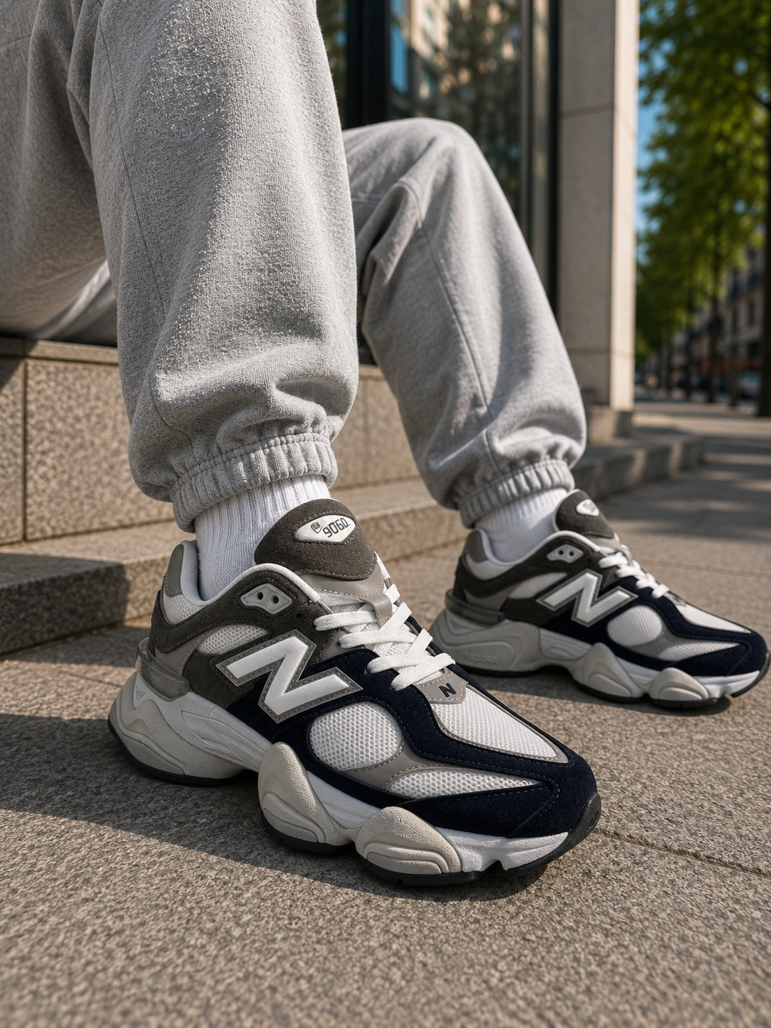 Мъжки маратонки New Balance 9060 - Бяло / Сиво / Тъмносиньо