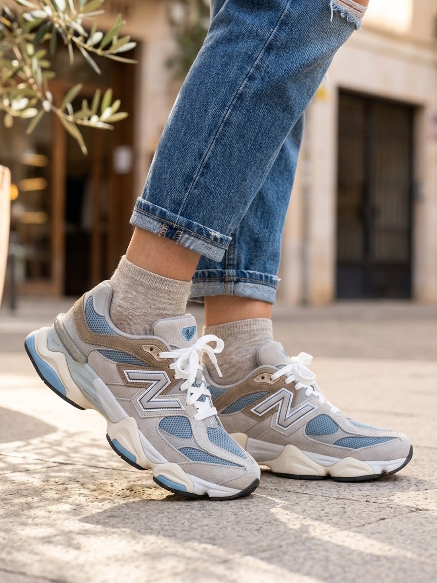 Дамски Маратонки New Balance 9060 - Сиво със Сини Акценти
