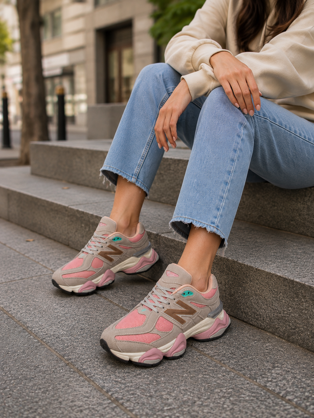 Дамски маратонки New Balance 9060 – сиво-розови