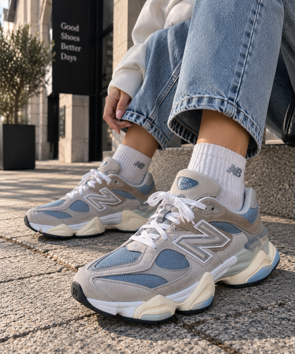 Дамски Маратонки New Balance 9060 - Сиво със Сини Акценти