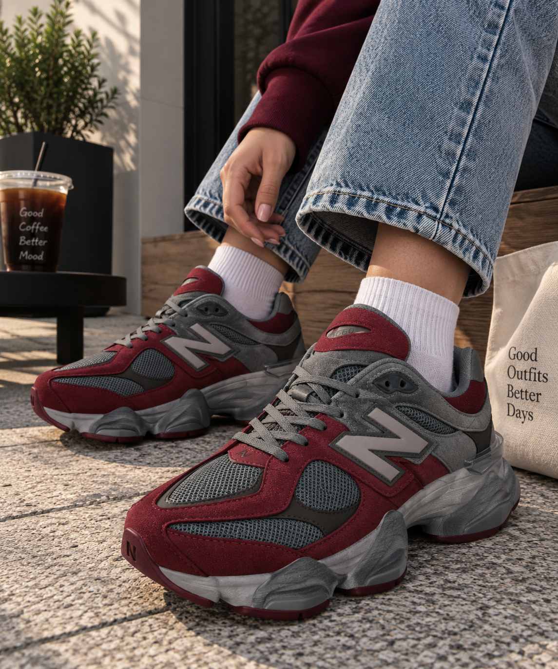 Дамски маратонки New Balance 9060 в бордо и тъмносиво