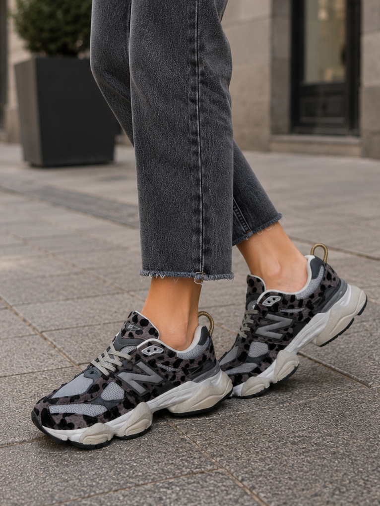 Дамски маратонки New Balance 9060 – сиви с леопардов десен